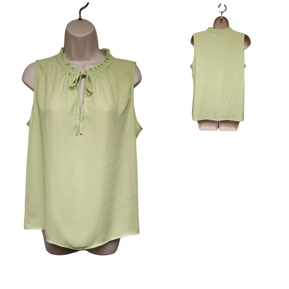 Ann Taylor Factory Lime Green Sleeveless Front Tie Flowry Top Size Medium - Picture 1 of 6